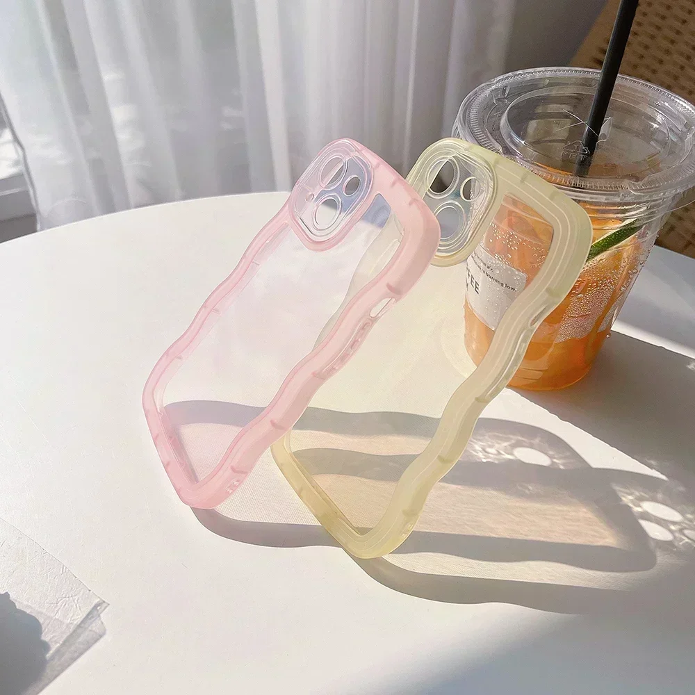Para iPhone 16 15 14 Pro15 14 16 Pro Max 16 Plus funda bonita transparente onda rizada híbrida a prueba de golpes cubierta de parachoques Fundas suaves