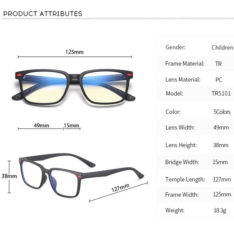 Tr90 Children Kids Boy Girl Blue Light Blocking Rivet Glasses Square Acetate Clear Lens UV400 Computer Gaming Eyeglasses Frame