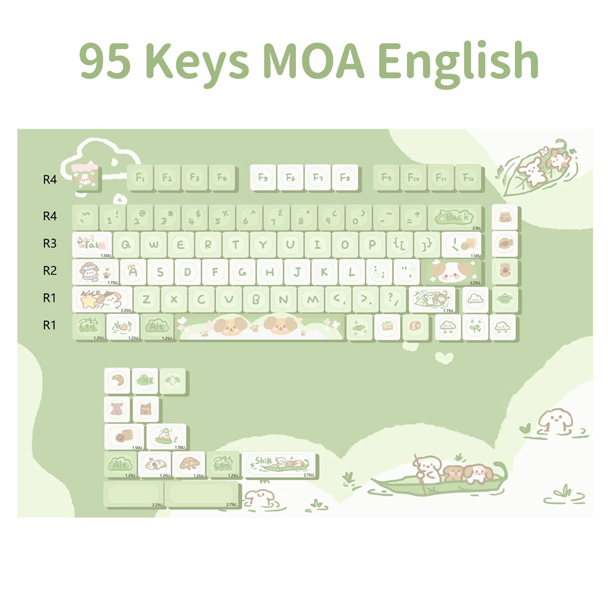 95 Keys artoon Cute Puppy Cat Kitty Keycaps GMK PBT Keycap MOA Profile Dye Sublimation For DIY Mechanical Keyboard Girls: Beige
