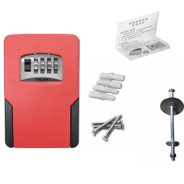 Key Safe Box Big Space Outdoor Wall-mounted Keys Storage Box Four Password Lock Home Office Company Security Organizer Boxes: red
