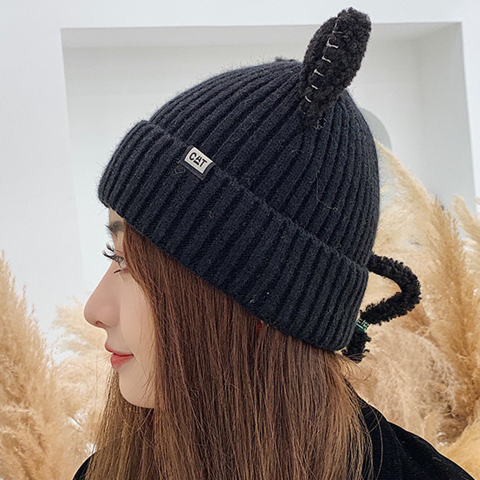 Women Winter Cute Animal Cat Hat Crochet Beanie Hats Photography Knitted Unisex Hat Cotton Blends Solid Warm Soft Hat Cap