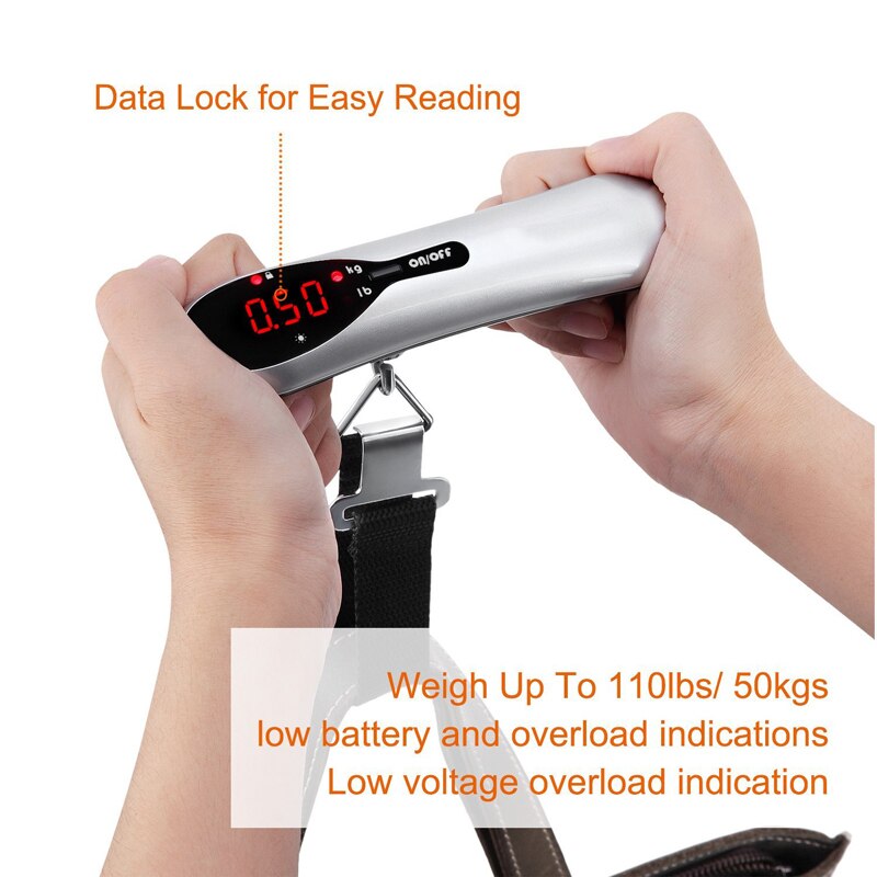 Hand Held Suitcase scales 50kg/110lb Pocket Mini Luggage Scale for Travel Fishing Hanging Steelyard Scale