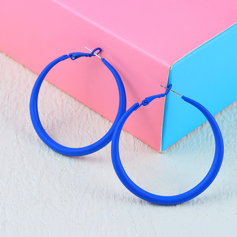 Summer Colorful Neon Hoop Earrings Pink Blue Green Yellow Large Circle Earrings for Women Girl Rock Punk Jewelry