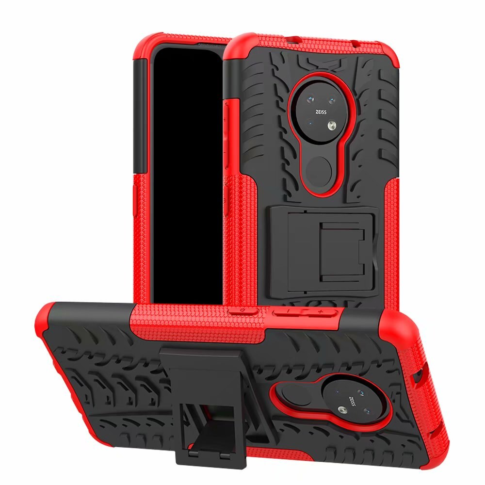 Hybrid Armatura Cassa Del Telefono Per Nokia 5.3 Duro Coperture + Temperato di Vetro Del Silicone di Gomma Molle Della Pelle Del Gel di Custodie: Rosso / Only Case