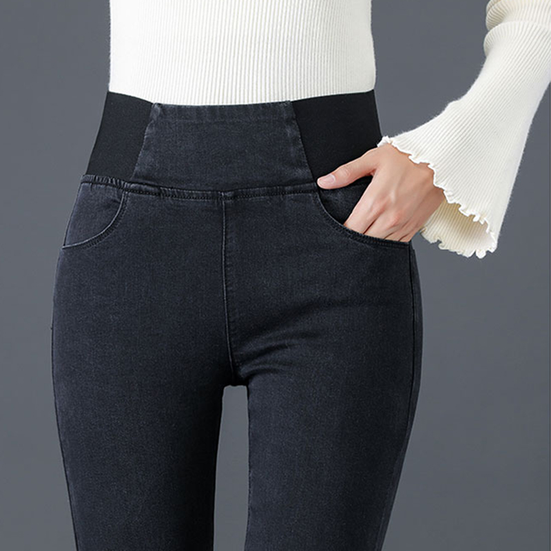 Pantalones vaqueros ajustados negros de talla grande 26-38 para mujer, Pantalones vaqueros ajustados de cintura alta, mallas elásticas, Vaqueros informales, Pantalones vaqueros 2024: 26 / Azul cielo