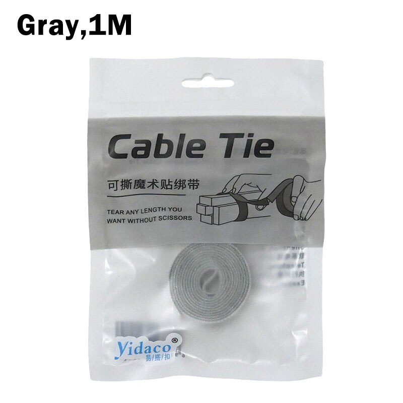 1M/2M/3M Tearable Velcros Self Adhesive Nylon Fastener Tape Reusable Sticker Strap Tie Data Cable Storage Desktop Wire Holder: Gray 1M