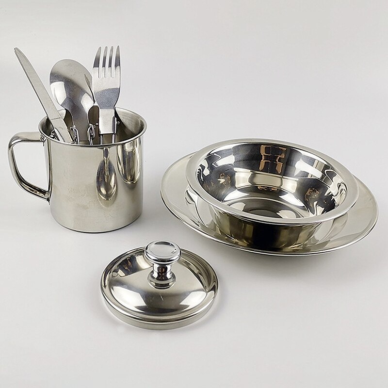 2 Set Backpacking Camping Cookware Hiking Cookware Set Lightweight Folding Picnic Camp Cooking Gear