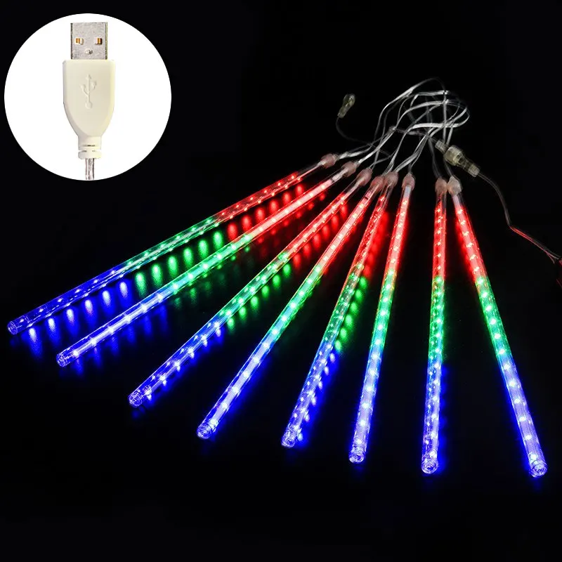 Christmas Lights Outdoor Meteor Shower Lights 8 Tubes Snow Falling Rain Cascading Icicle Lights for Tree Garden Decorations: green / 6-10W