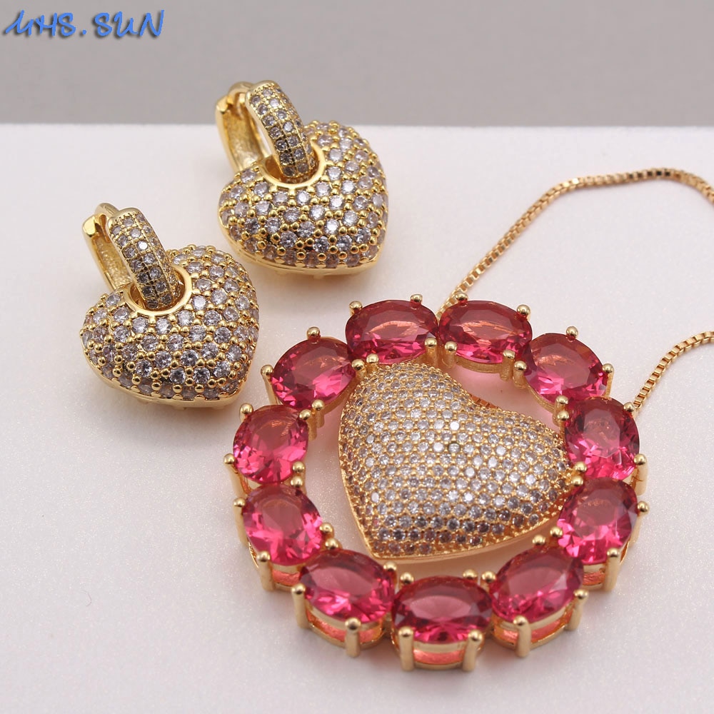 Mhs.sun valentijnsdag sieradenset voor #39 dagen met zirkonia hartvormige hanger, luxe aaa-oorbellen met cz-steentjes voor vrouwen, chokerliefhebber