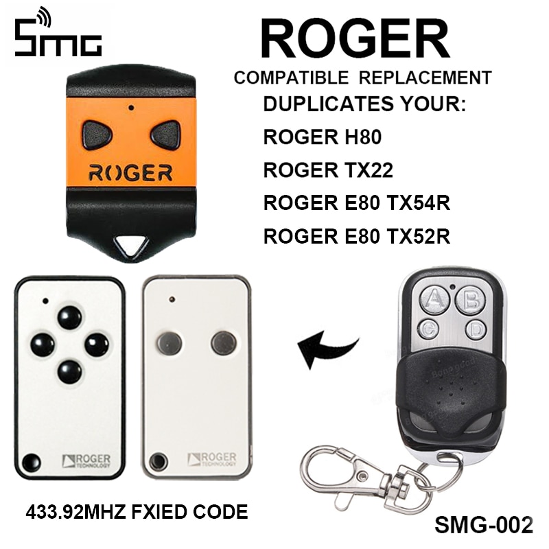 Roger TX12 / TX22 / TX14 / H80 / E80 TX52R / E80 TX54R Gate Garagedeur Afstandsbediening Zender 433mhz Afstandsbediening Duplicator