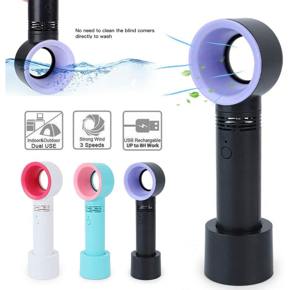 Handheld Bladeless Fan USB Rechargeable 3 Gears Adjustable Cooling Fan No Leaf Handy Cooling Fan Air Cooler Fans For Outdoor