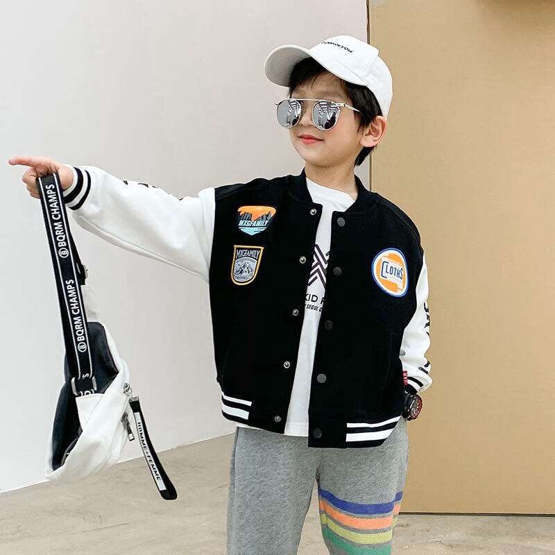 Chaqueta de béisbol para niños y adolescentes, ropa de salida, abrigo de 4, 6, 8, 10, 12 y 14 años, primavera y otoño, 2022: Negro / 6