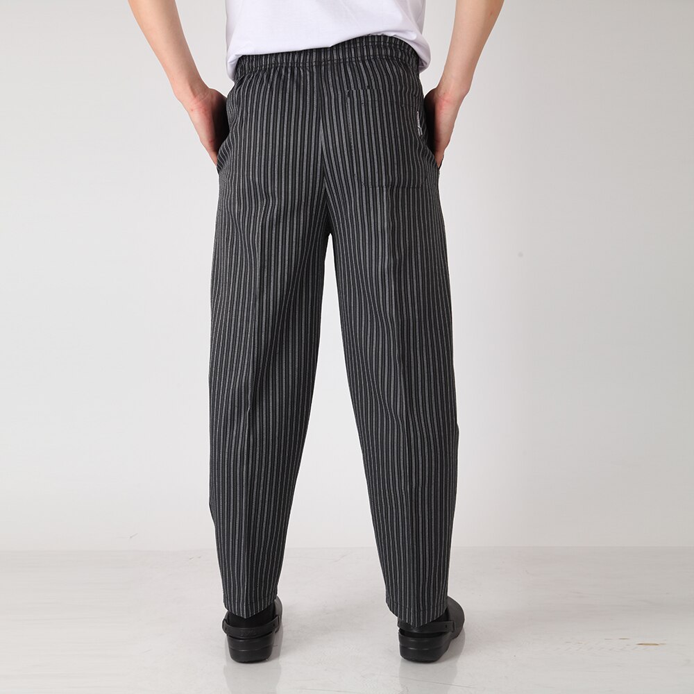 Men Black Stripe Restaurant Kitchen Food Service Bakery Coffee Shop Sushi Workwear Pants Waiter Cooker Chef Pants
