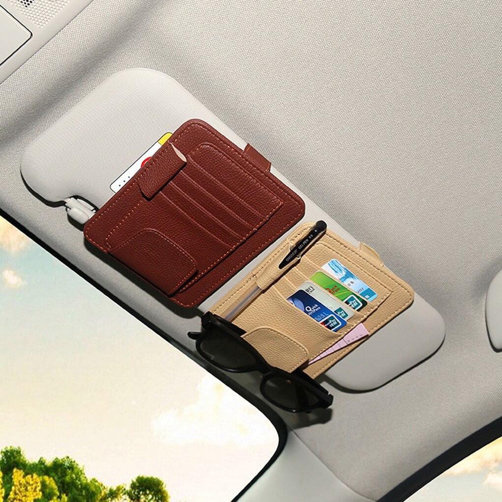 Auto zonneklep organizer pu leer multifunctionele opbergruimte brillenclip documenten map kaart cd etui houder