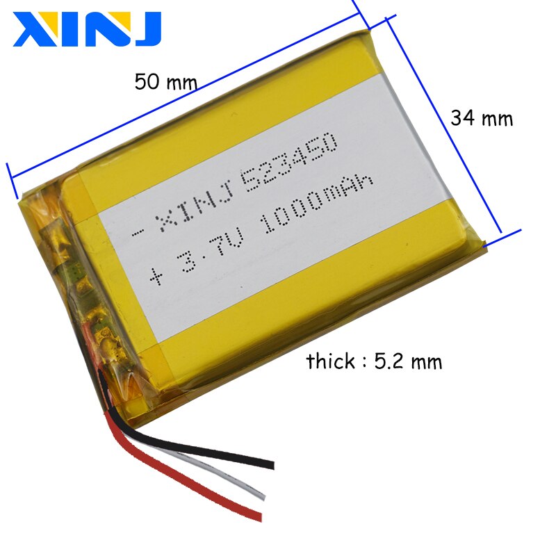 3,7 V 1000 mAh 3,7 Wh 523450 Batteria Lipo Li ai polimeri