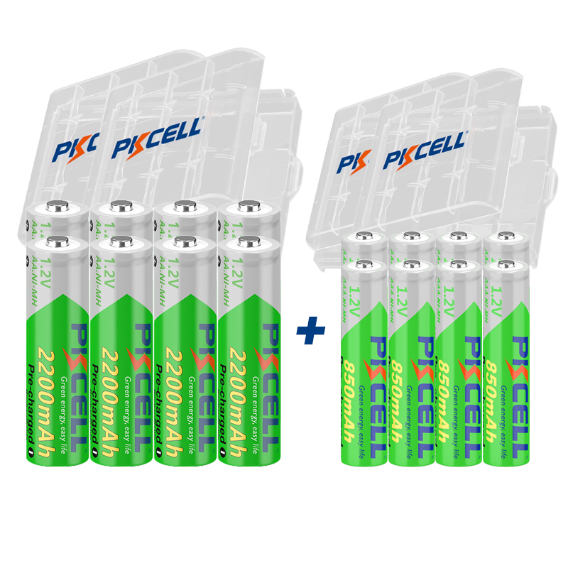 4/8/16/24 opakowanie PKCELL 2200MAH AA bateria + AAA 850MAH 1.2V NI-MH AAA/AA akumulatory i opakowanie na baterie do latarki zabawka: WHITE