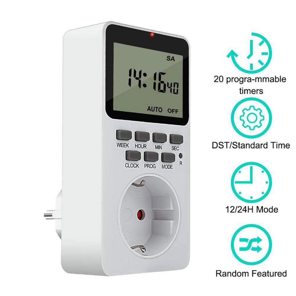 Electronic Digital Timer Switch EU UK US Plug Kitchen Timer Outlet 230V 120V 7 Day 12/24 Hour Programmable Timing Socket