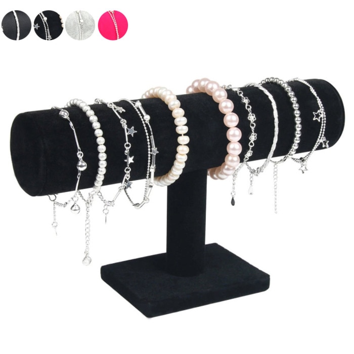 Portable Velvet/PU Leather Bracelet Bangle Necklace Display Stand Holder Watch Jewelry Organizer T-Bar Rack AIC88