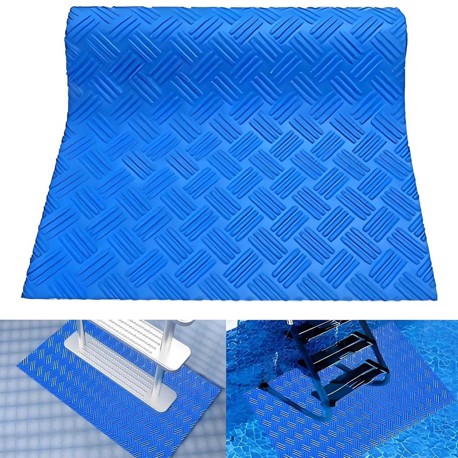 Zwembadtrapmat met antisliptextuur - Blauw beschermend zwembadladderkussen, zwembadveiligheidsaccessoires voor bovengrondse trappen
