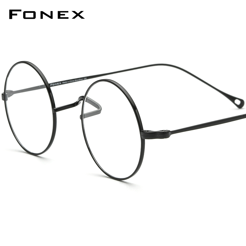 FONEX Titan Brille Rahmen Männer Vintage Runde Brillen Frauen Retro Ultraleicht Japanische Brillen 85666: Black