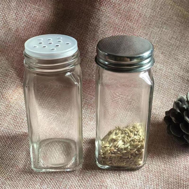 Seasoning Bottle Square Glass Seasoning Bottle Complementary Food Bottled Barbecue Jar Various Lids 120g Canister Set Kitchen