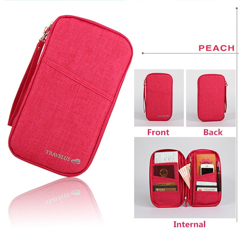 Reizen Reis Document Organizer Portemonnee Paspoort ID Kaarthouder Ticket Credit Card Bag Case: Peach