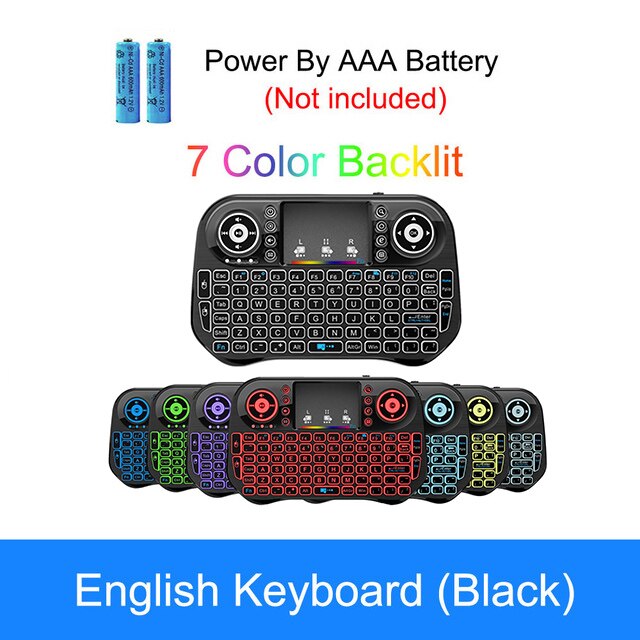 I10 Arcobaleno mini tastiera retroilluminata inglese 2.4G senza fili aria topo toccabile per androide TV scatola desktop Touchpad PC VS i8: English no batteria