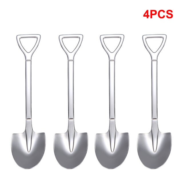 4Pcs Schop Vorm Lepel 304 Rvs Retro Koffie Lepel Ijs Lepel Creatieve Thee Lepel Mode Servies: 02