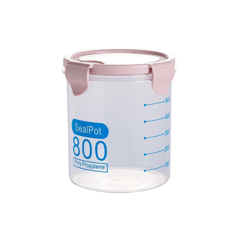 Plastic Buckle Sealed Jars Food Containers Nuts Snack Dry Goods Storage Tank Refrigerator Kitchen Storage Box With Scale: 800ml pink