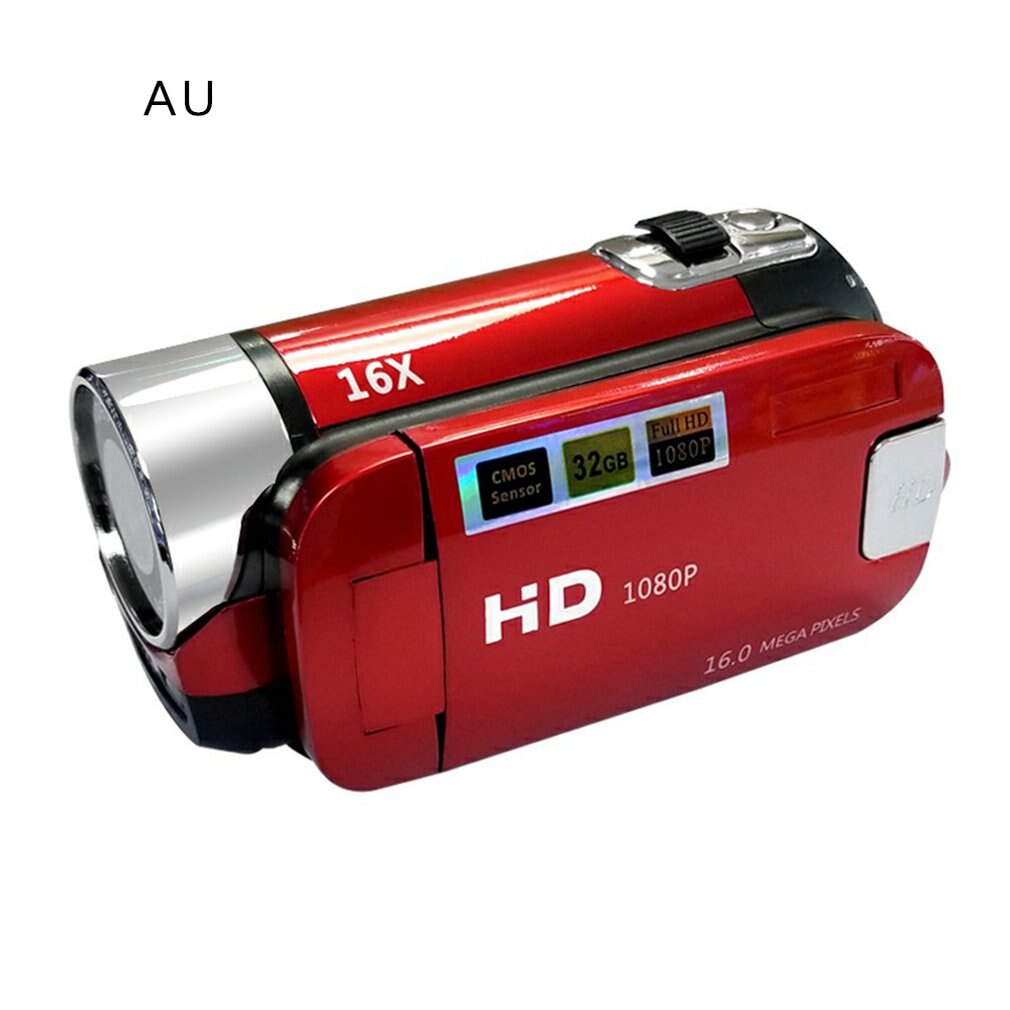 Video Camcorder HD 720P Handheld 16 Million Pixels Digital Camera LED Flash 16X digital zoom Video Camcorder Digital DV: red AU