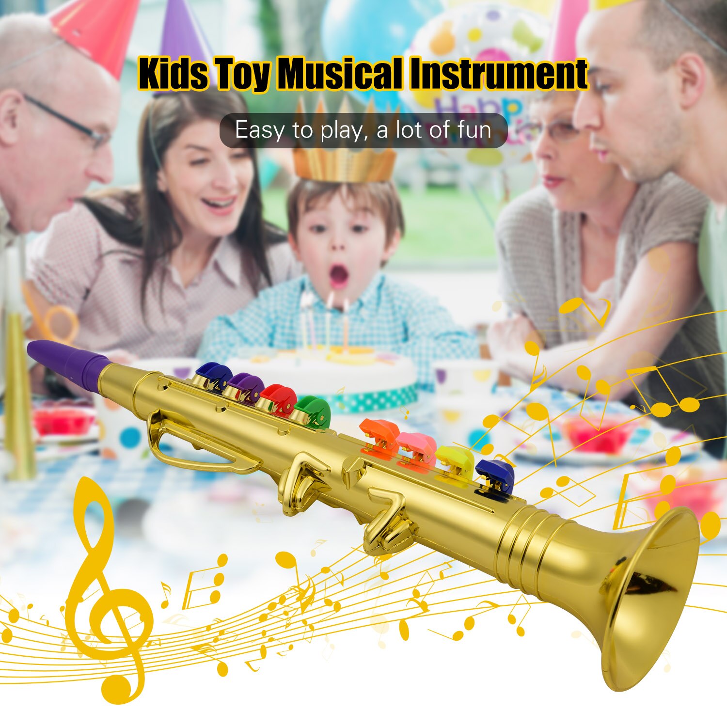 Instrumento clarinete de viento Musical para niños pequeños clarinete de oro metálico ABS con 8 teclas de colores