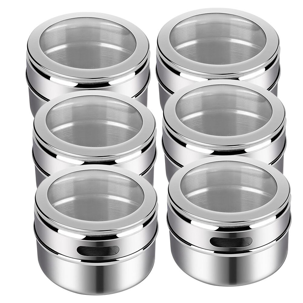 3/6/9pcs Magnetic Spice Jars Container Set With Labels Stainless Steel Oil Bottle Pepper Spice Rack Kitchen Organizer Containers: 6pcs