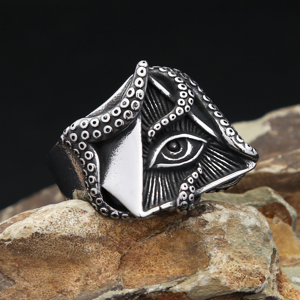 Vintage Domineering Masonic Octopus Eye Rings For Men Women 316L Stainless Steel Punk Biker Jewelry
