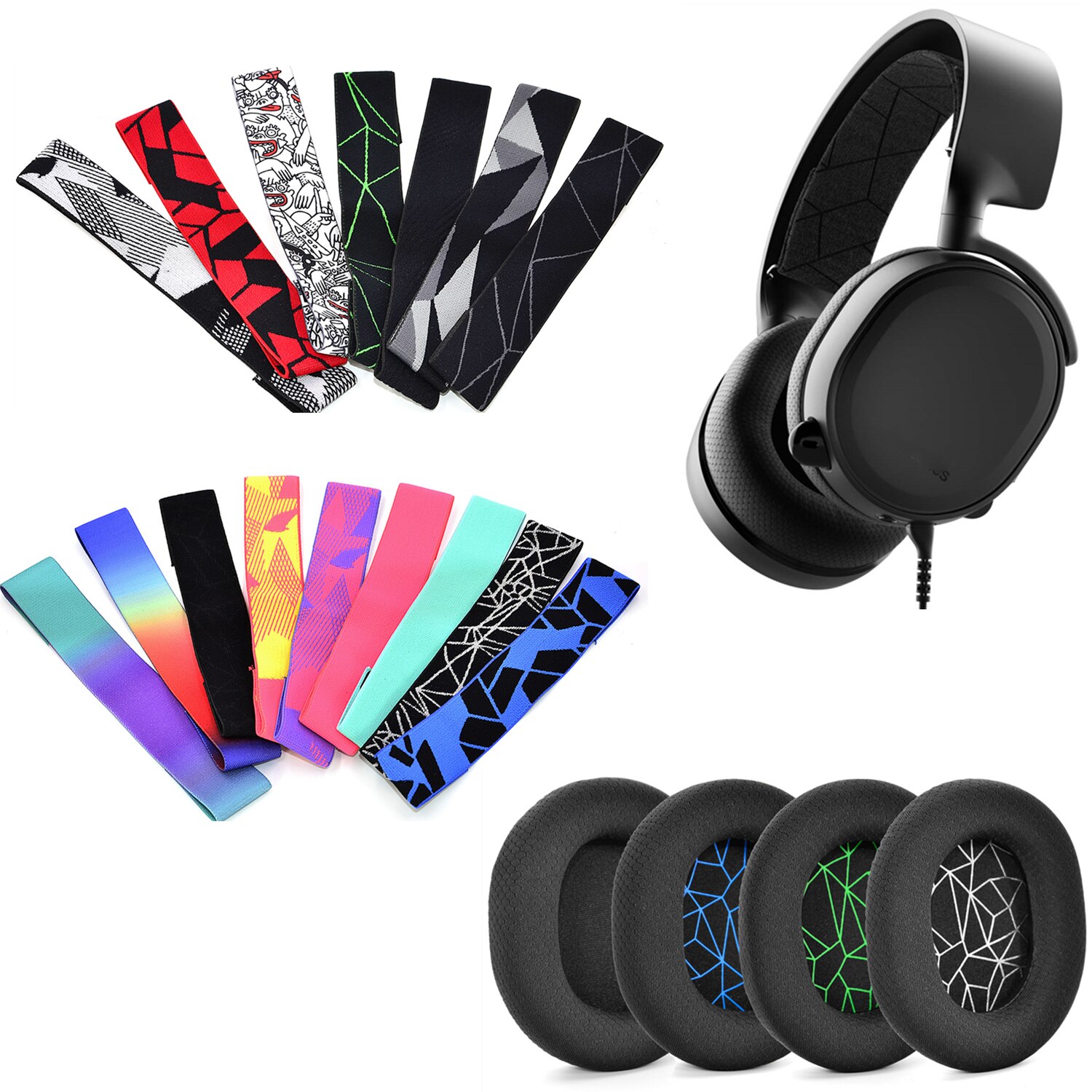 Pour SteelSeries Arctis 3 5 cache-oreilles casque de jeu oreillettes en mousse éponge coussin remplacement élastique bandeau crochet et boucle faisceau