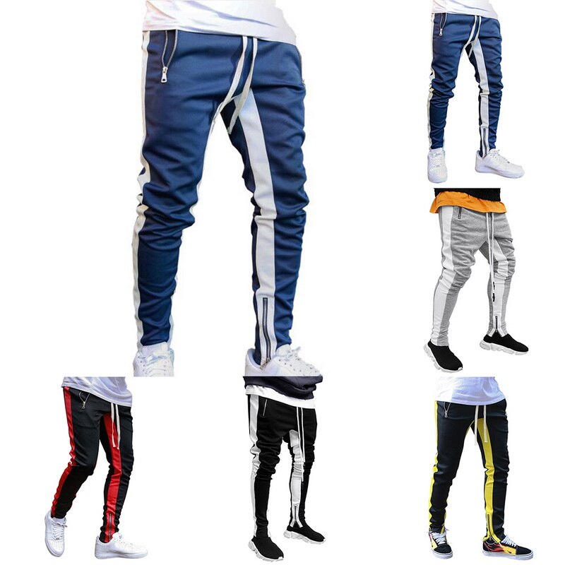 MJARTORIA Broek Heren Hip Hop Casual Joggers Gestreepte Panelled Joggingbroek Broek Mannelijke Street Heren Broek