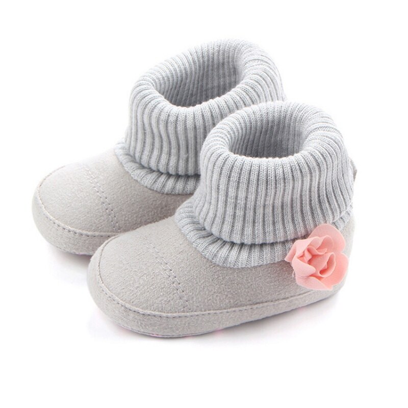 Winter Warm Baby Shoes Autumn Pram First Walkers Kids Newborn Infant Toddler Super Keep Warm Flower Boots A26: Gray / 2