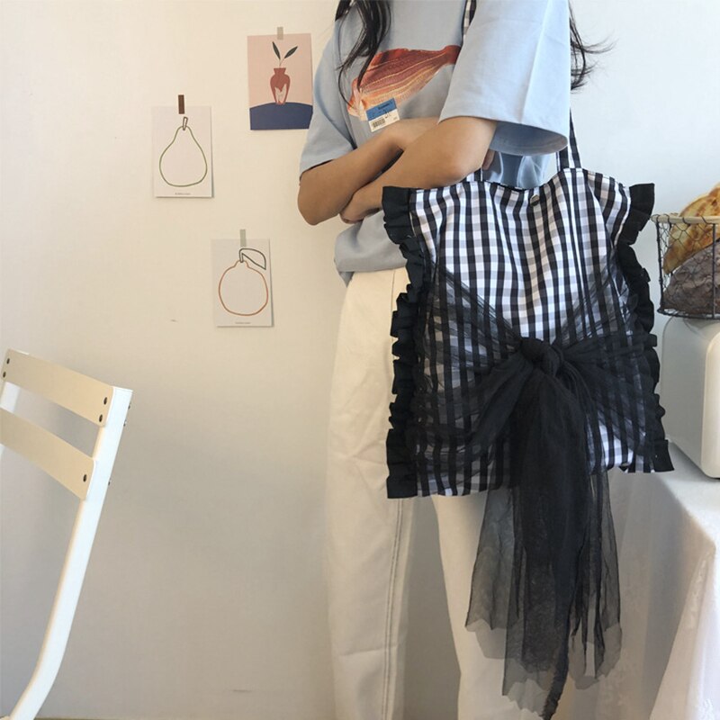 Youda coréen Style Plaid dames sac à provisions sac à main Simple femmes fourre-tout Ultra léger fille sacs à bandoulière: Lattice