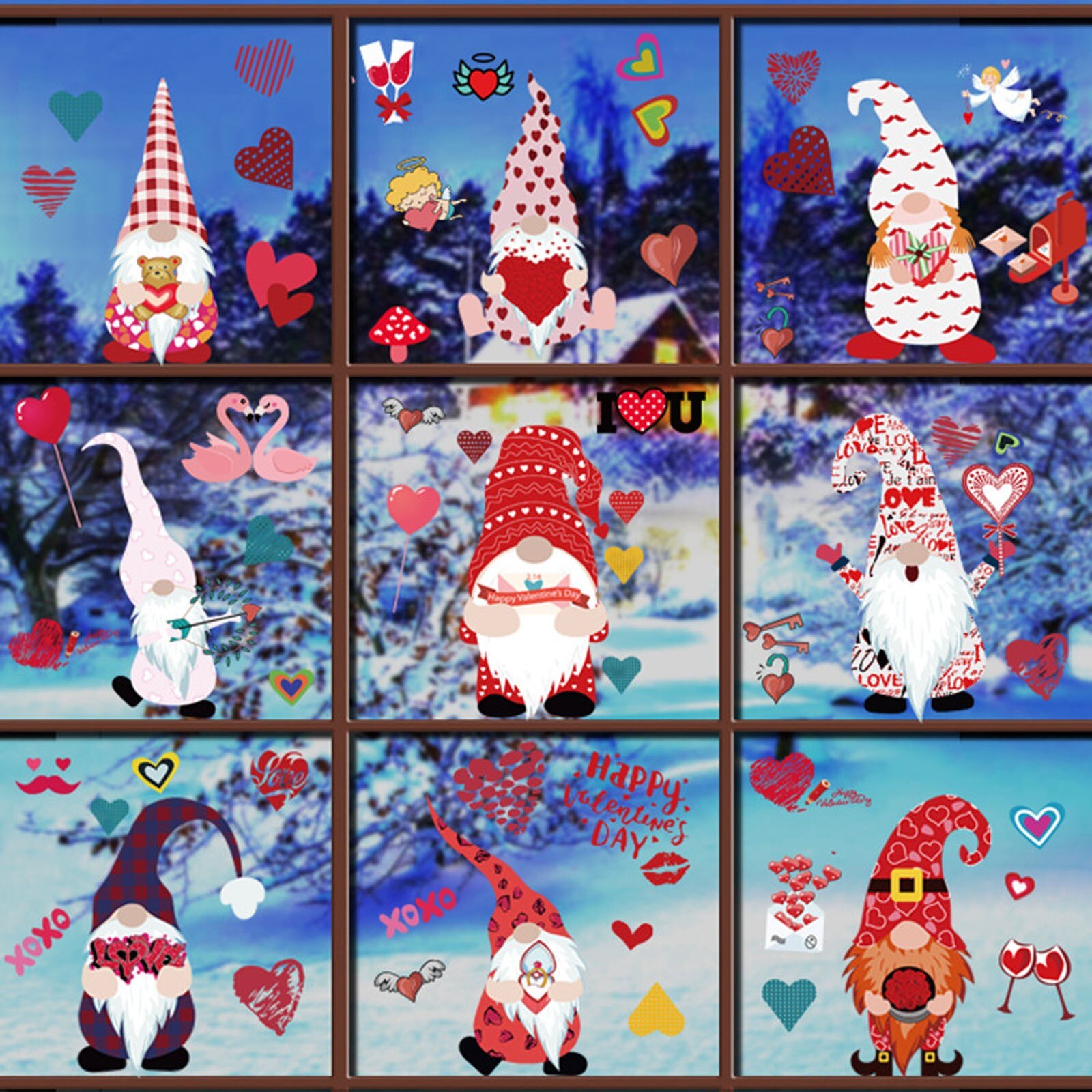 Een Set Van Valentijnsdag Statische Sticker Gnome Dwerg Glas Raamsticker Home Muur Raam Sticker Valentijnsdag Decoraties