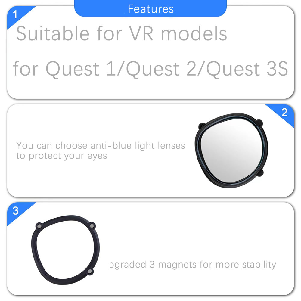 For Oculus Quest 2 Quest 3S Myopia Lens Magnetic Eyeglass Anti Blue Light Glasses Disassemble Protection VR Prescription Lenses
