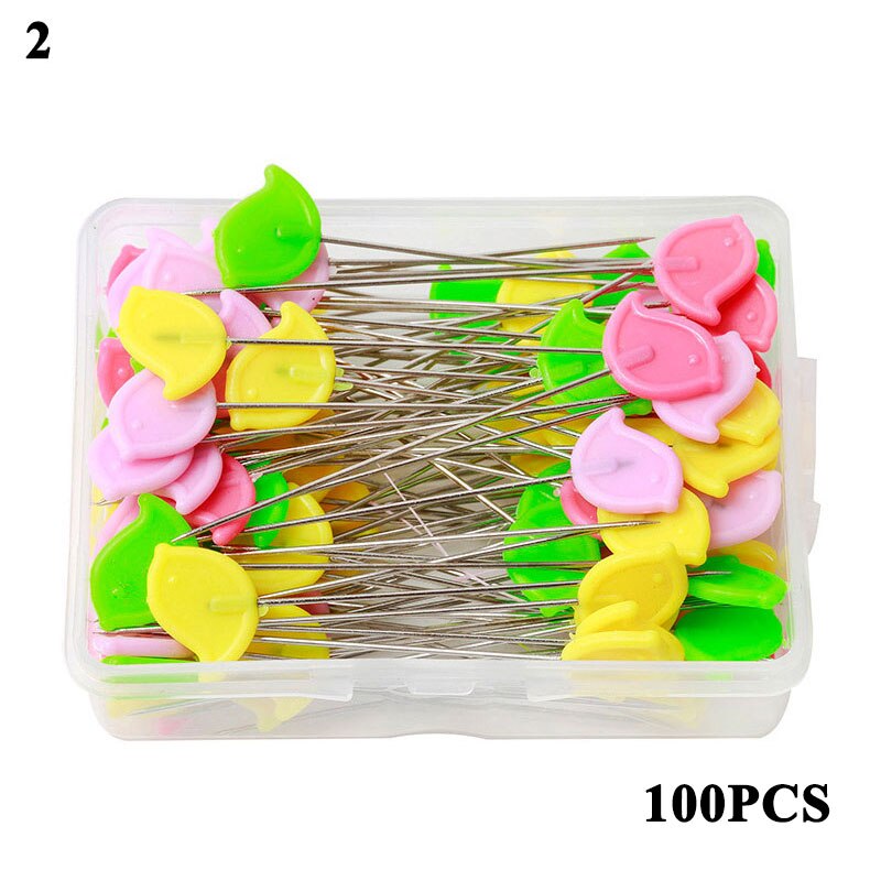 Pin de posicionamiento para manualidades, alfiler de cabeza plana en caja con bordado de dibujos animados, accesorios de costura, alfileres de mosaico bordados, 100 Uds.: 2