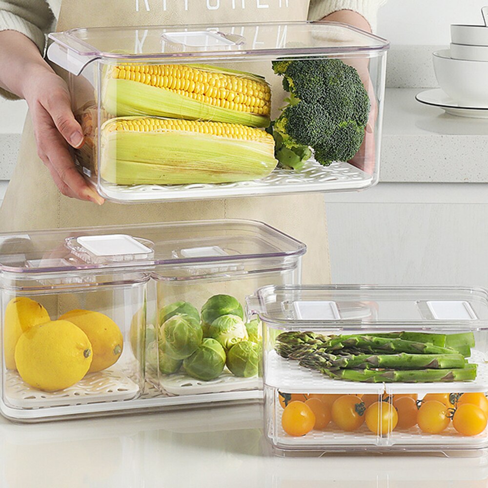 Big Size Food Storage Containers with Lids Kitchen Refrigerator Storage Seal Tank Transparent Plastic Separate Fruit Fresh Box