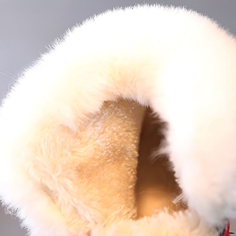 Cuzullaa Kids Meisjes Konijn Oor Enkellaars Lakschoenen Kinderen Warme Winter Elegante Bont Bal Mode Laarzen Maat 21-30