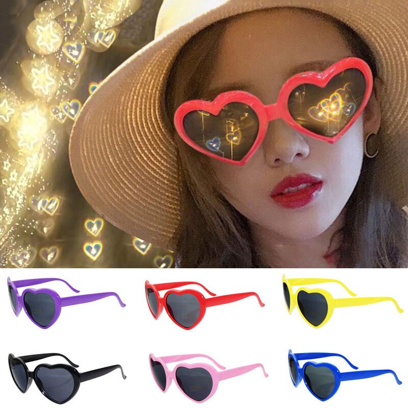 Gafas con efectos en forma de corazón de amor, cambian a ver las luces forma de corazón por la noche, gafas de difracción romántica para mujeres y niñas