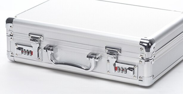 Aluminum alloy toolbox Password box Showcase Instrument box Suitcase Storage box Partition Storage tool case: silver password lock