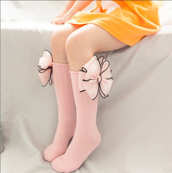 Babymeisjeskousen met strikje, prinsessenkatoenen warme kousen met linten in meerdere kleuren