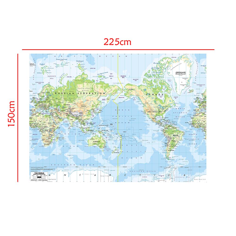 De Wereldkaart Mercator Projectie 150X225 Cm Opvouwbare Non-woven Waterdichte Wereldkaart Zonder Nationale Vlag