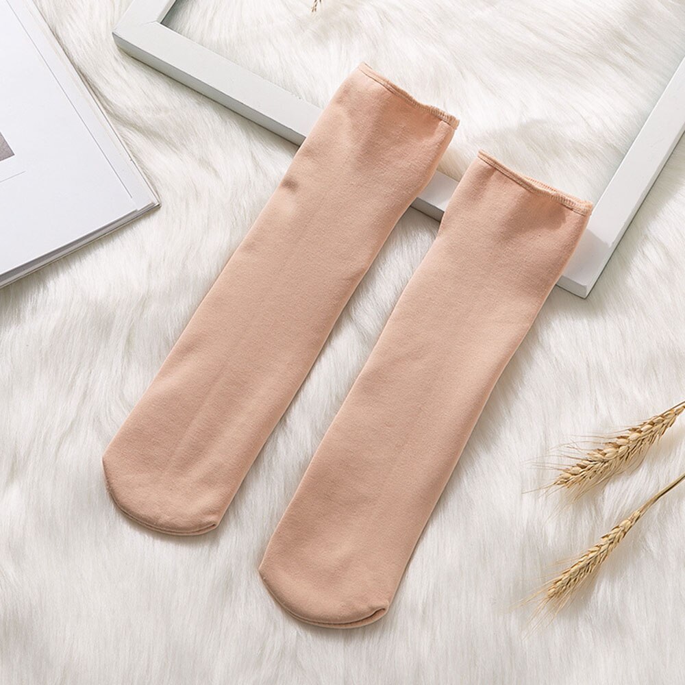 Calcetines gruesos de lana para mujer, medias gruesas y cálidas de Color sólido para mantener el calor, botas Unisex, calentador de lana térmica sin costuras para dormir, Invierno: Beige