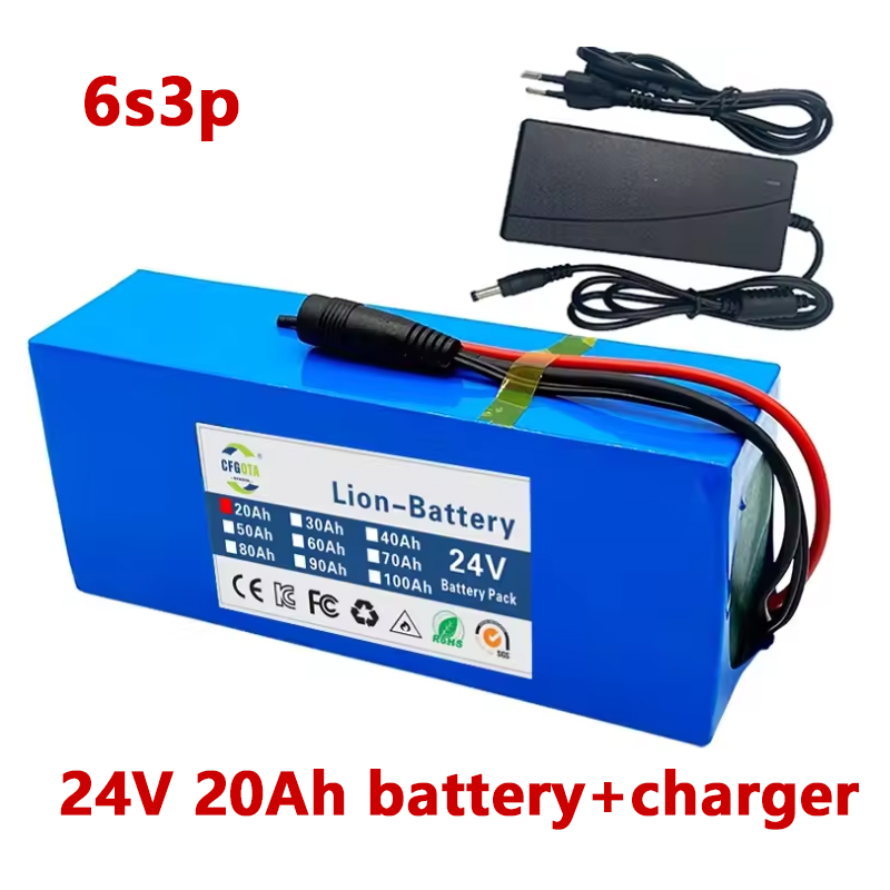 6s3p 24V 20Ah 18650 Lithium Batterie 25.2v 20000mAh Lithium-Ion Batterie Pack mit Ladegerät: Orange