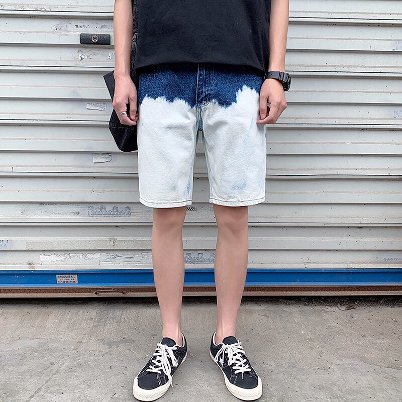 Men Jeans Shorts Blue White Panelled Mens Color Denim Short Streetwear Male Summer Trousers