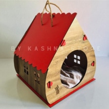 Houten Decoratieve Kat Huis-Met Kussen